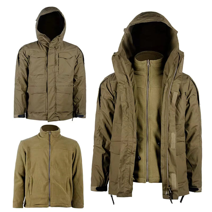 Taktische 3-in-1 Outdoorjacke mit Fleece – Tan