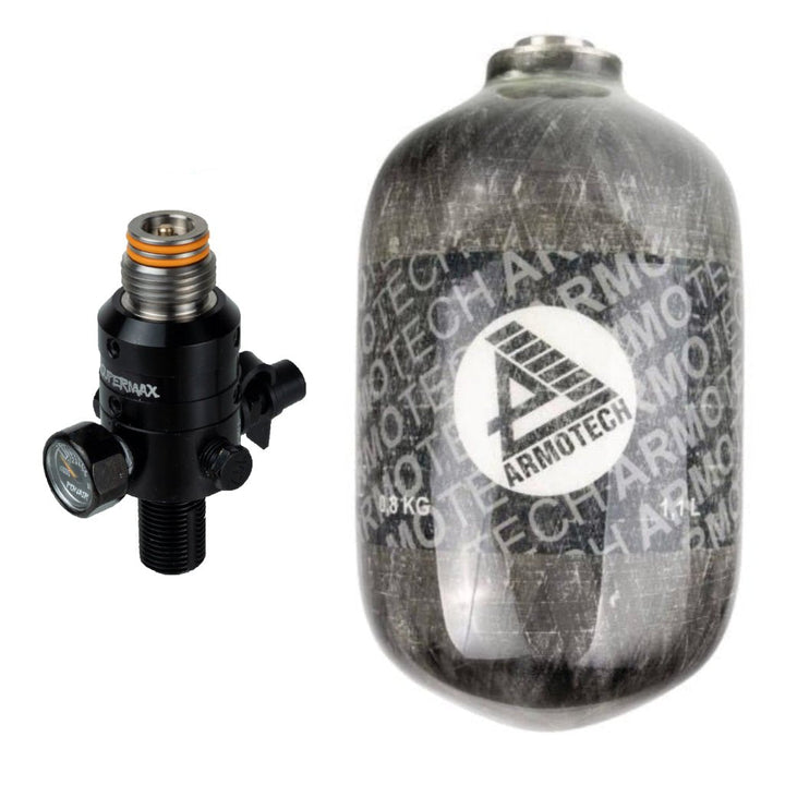 Armotech HP System 300 Bar 1,1 Liter + PowAir Supermax Titan Pro 300 Bar - Paintball Buddy