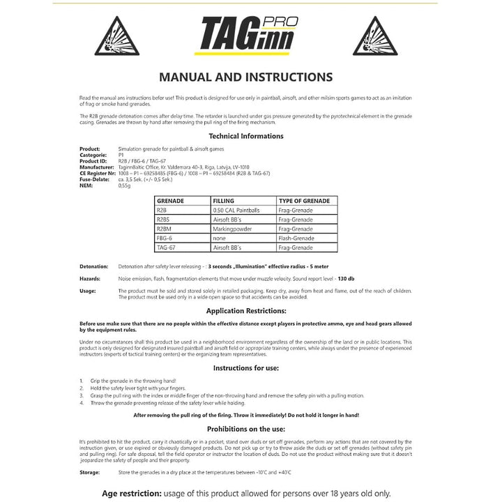 Taginn Tag - 18 Paintball Rauchgranate mit Kipphebel - Orange - Paintball Buddy